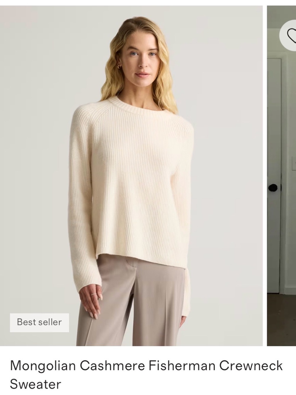Quince Mongolian Cashmere Fisherman Crewneck Sweater - Cream